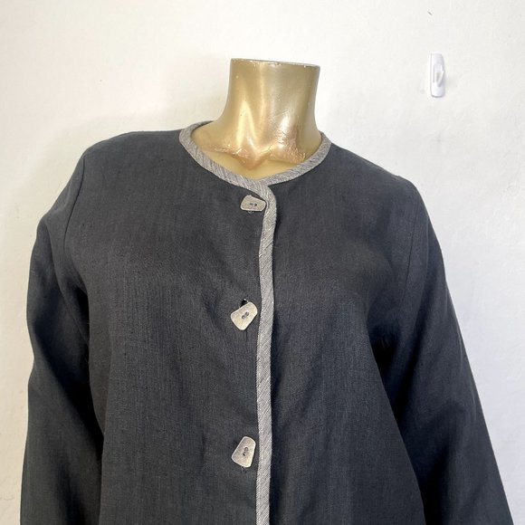 UNBRANDED REVERSIBLE FLAX LINEN BLACK & TAN JACKET  W/ METAL BUTTONS 42" BUST - Picture 3 of 6